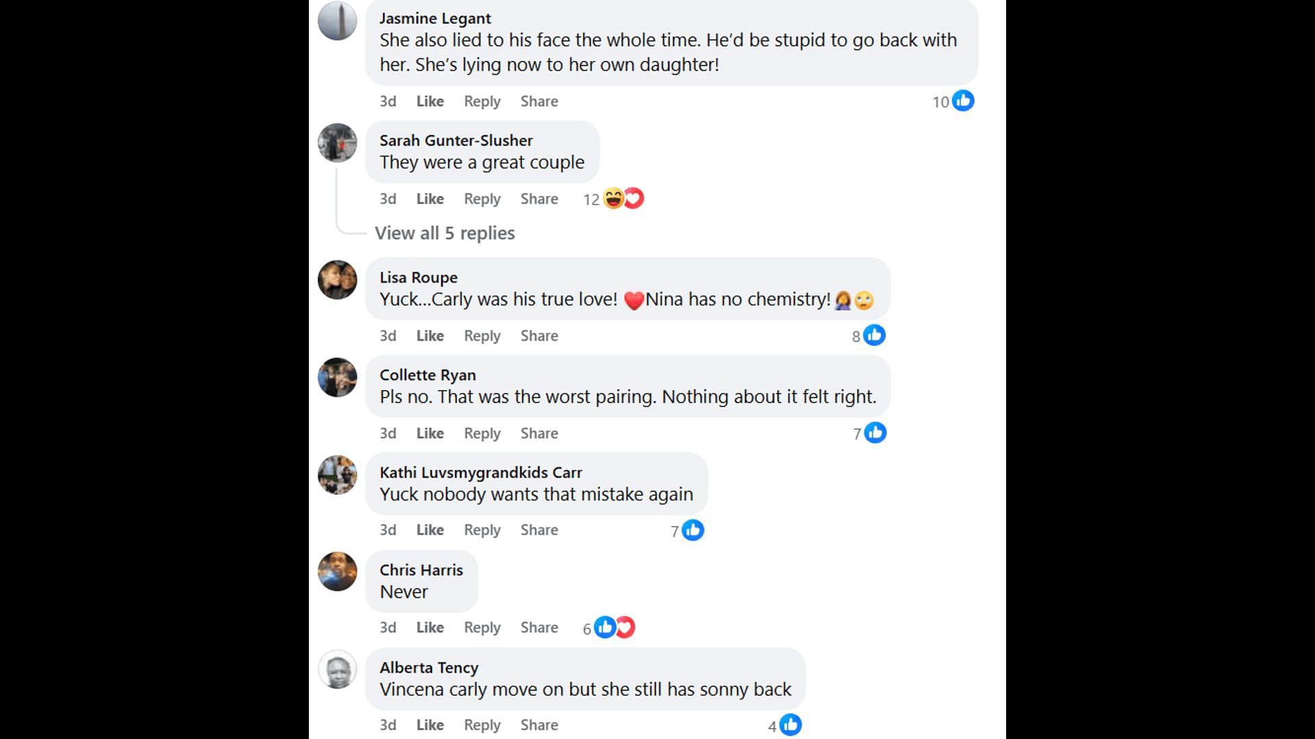 Fans voice their opinions about Sonny, Carly, and Nina (Image via Facebook/General Hospital Fans - Official)
